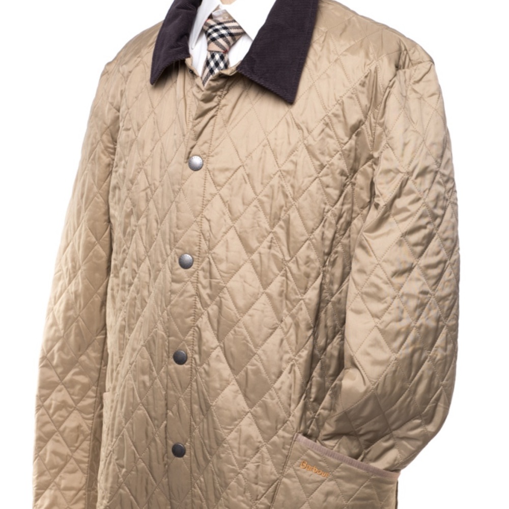 Barbour Quilted Beige Jacket with Dark Collar
